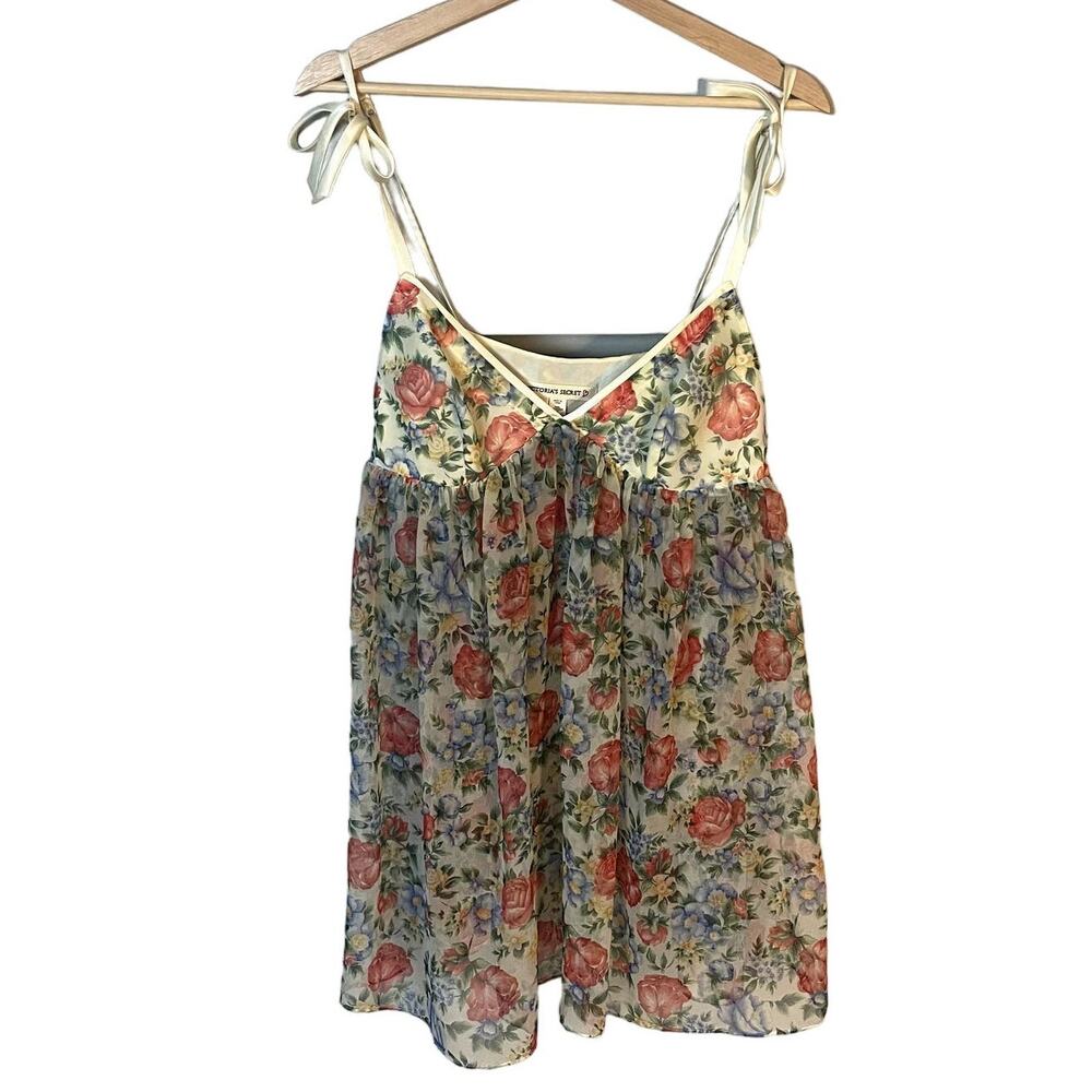 Vintage Victoria’s Secret Sheer Floral Mini Slip Dress, Babydoll Lingerie Size S
